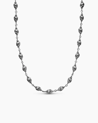 Memento Mori Skull Rosary Necklace Sterling Silver, 9mm
