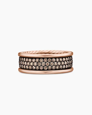 Streamline® Three Row Band Ring 18K Rose Gold with Cognac Diamonds, 8.5mm