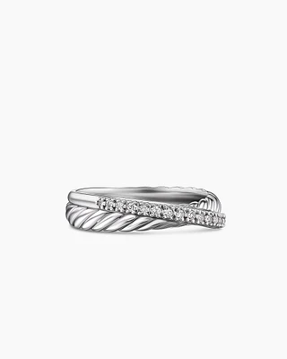 Crossover Band Ring Sterling Silver with Diamonds