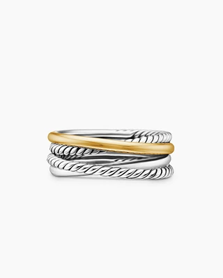 Crossover Band Ring Sterling Silver with 18K Yellow Gold