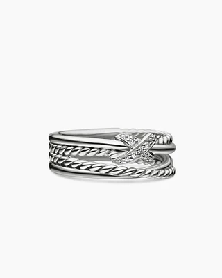 X Crossover Band Ring Sterling Silver with Diamonds, 6mm