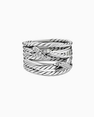 Double X Crossover Ring with Diamonds, 13mm