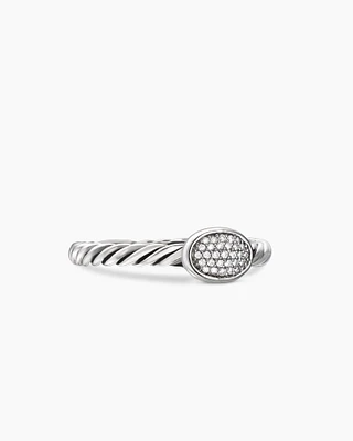 Cable Collectibles® Oval Stack Ring Sterling Silver with Pavé Diamonds, 2.5mm