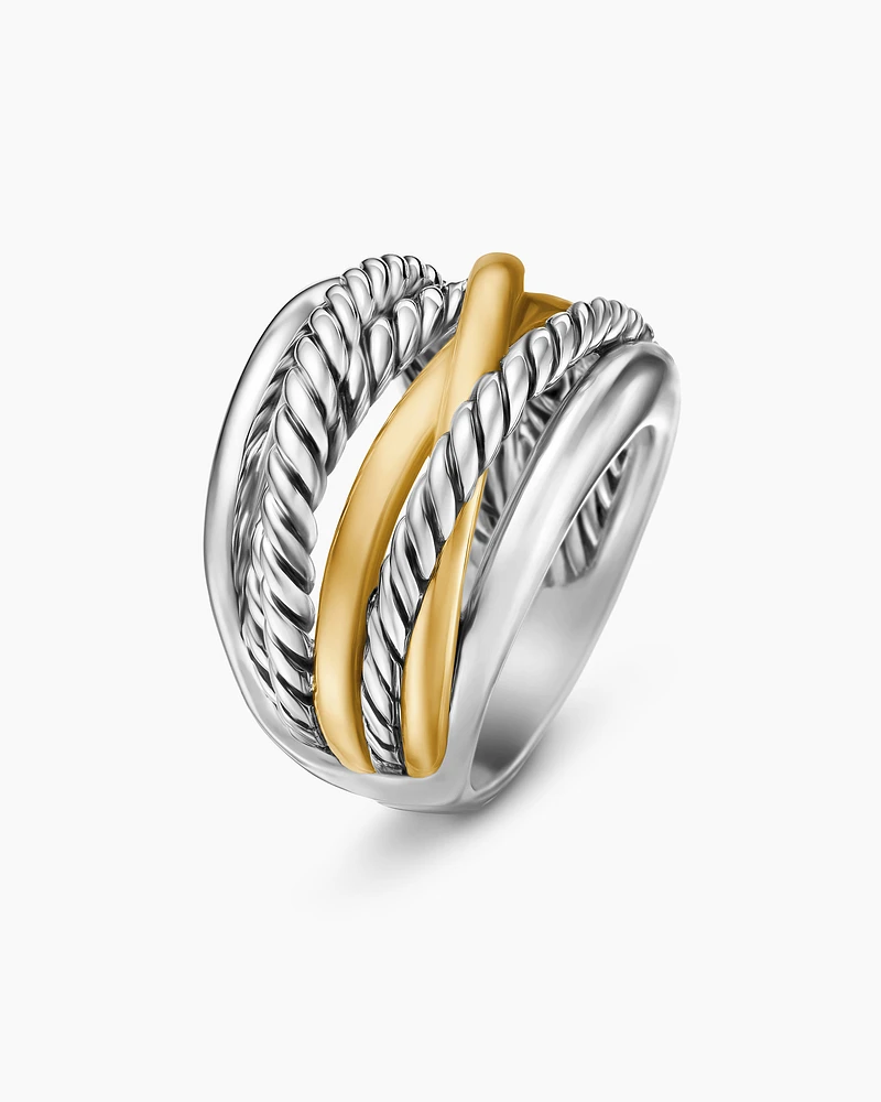 Crossover Ring in Sterling Silver with 14K Yellow Gold
