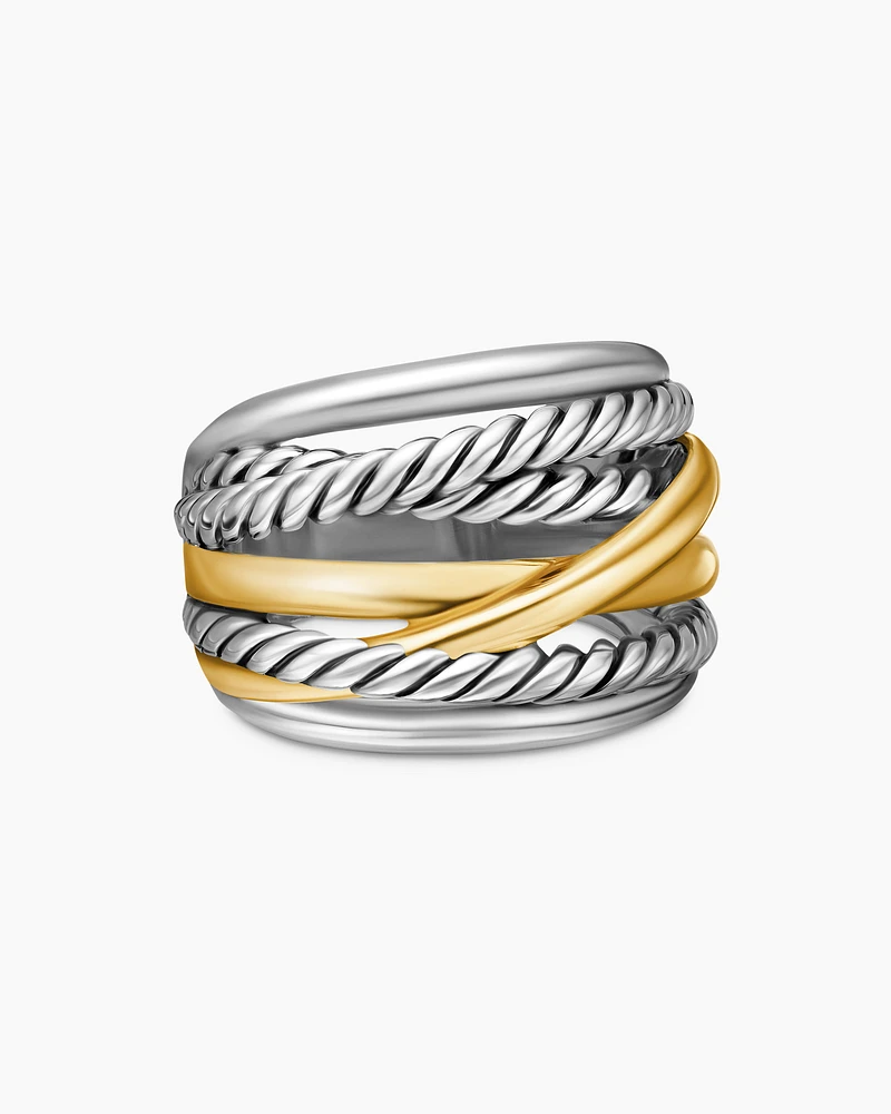 Crossover Ring in Sterling Silver with 14K Yellow Gold