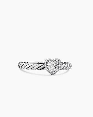 Cable Collectibles® Heart Stack Ring Sterling Silver with Pavé Diamonds, 6.2mm