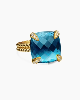 Chatelaine® Ring 18K Yellow Gold with Hampton Blue Topaz and Diamonds, 14mm