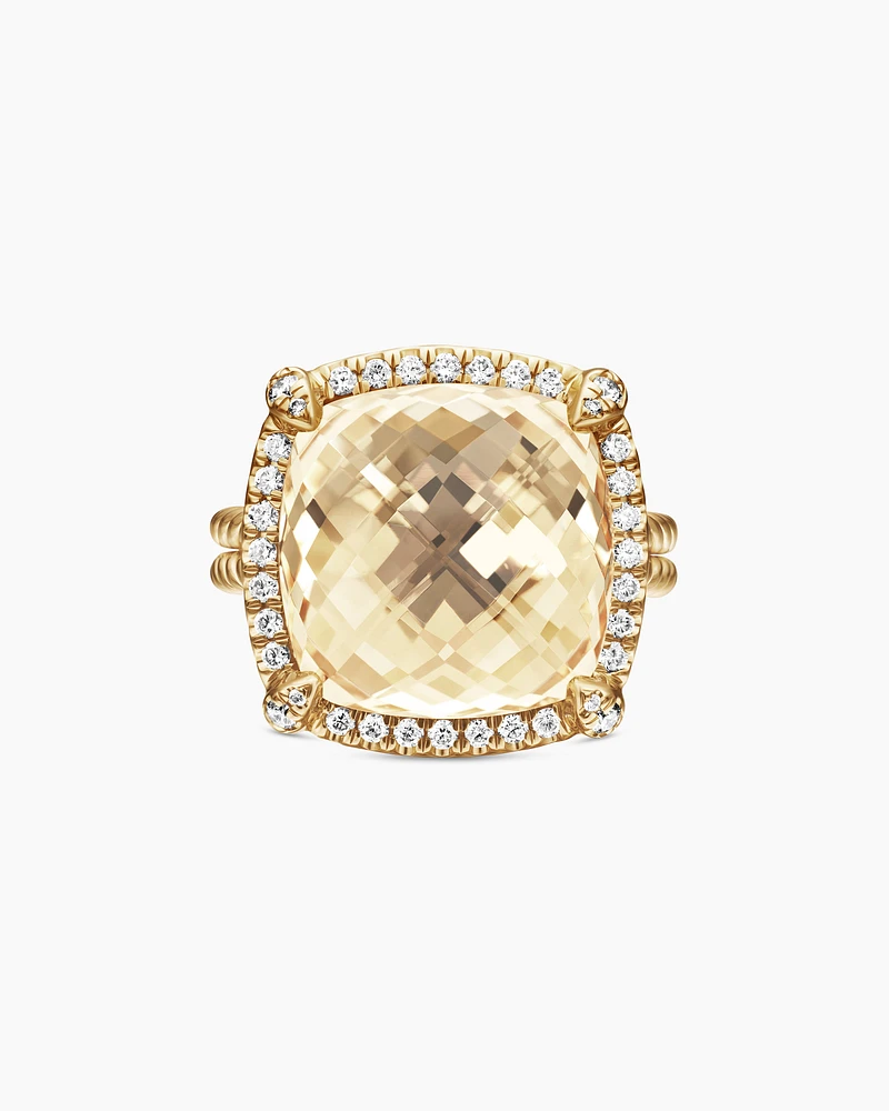 Chatelaine® Pavé Bezel Ring 18K Yellow Gold with Champagne Citrine and Diamonds, 14mm
