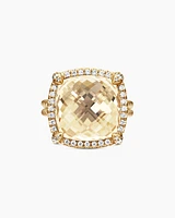 Chatelaine® Pavé Bezel Ring 18K Yellow Gold with Champagne Citrine and Diamonds, 14mm