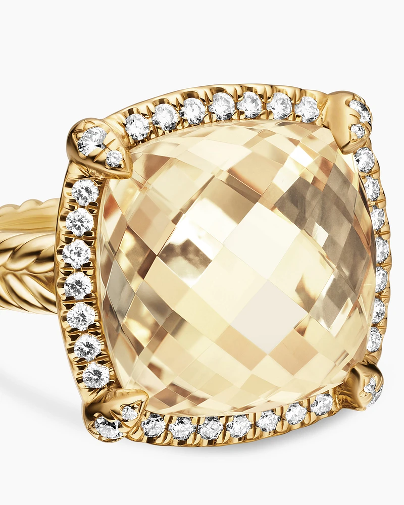 Chatelaine® Pavé Bezel Ring 18K Yellow Gold with Champagne Citrine and Diamonds, 14mm