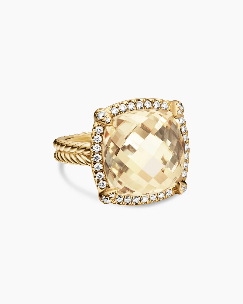 Chatelaine® Pavé Bezel Ring 18K Yellow Gold with Champagne Citrine and Diamonds, 14mm