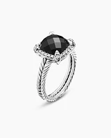 Chatelaine® Pavé Bezel Ring Sterling Silver with Black Onyx and Diamonds, 9mm