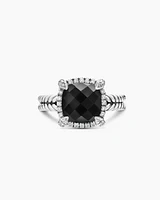 Chatelaine® Pavé Bezel Ring Sterling Silver with Black Onyx and Diamonds, 9mm