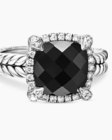 Chatelaine® Pavé Bezel Ring Sterling Silver with Black Onyx and Diamonds, 9mm