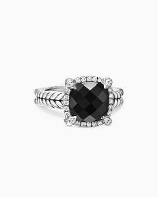 Chatelaine® Pavé Bezel Ring Sterling Silver with Black Onyx and Diamonds, 9mm