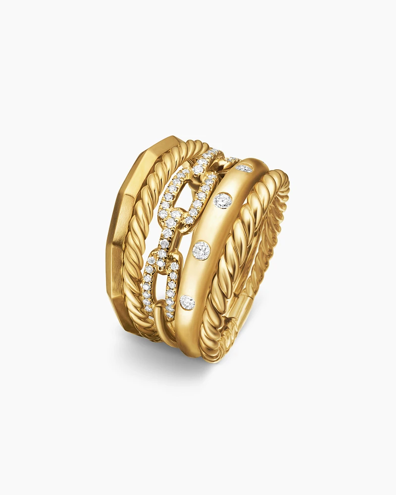 Stax Five Row Ring 18K Yellow Gold with Diamonds, 15mm