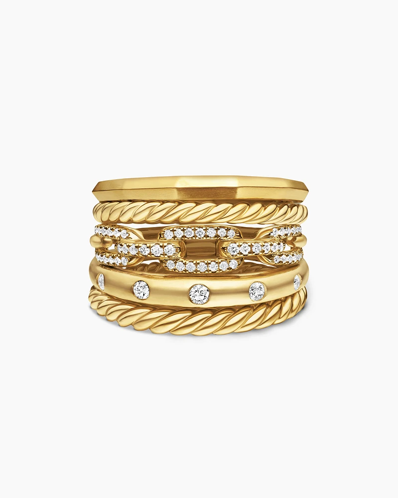 Stax Five Row Ring 18K Yellow Gold with Diamonds, 15mm
