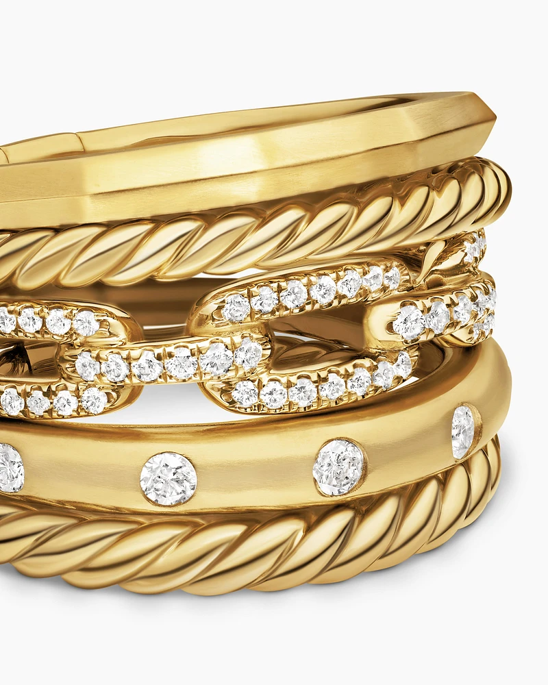 Stax Five Row Ring 18K Yellow Gold with Diamonds, 15mm
