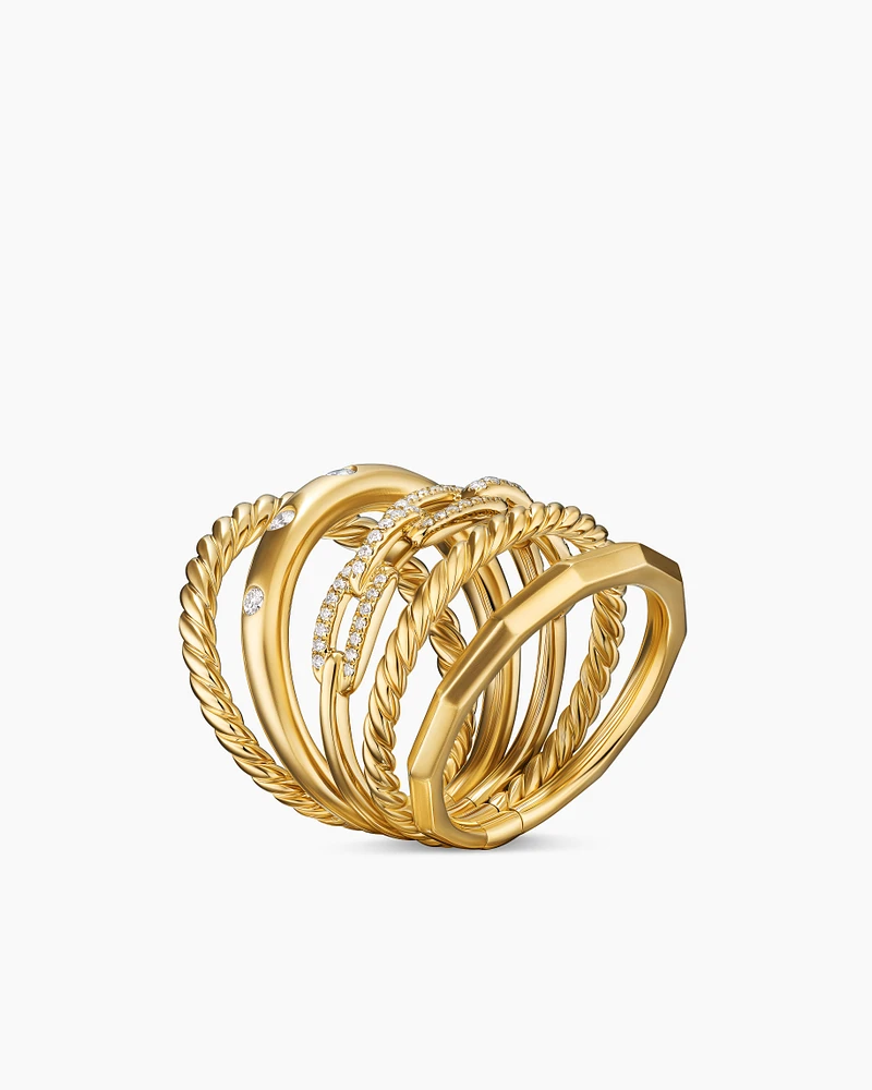 Stax Five Row Ring 18K Yellow Gold with Diamonds, 15mm