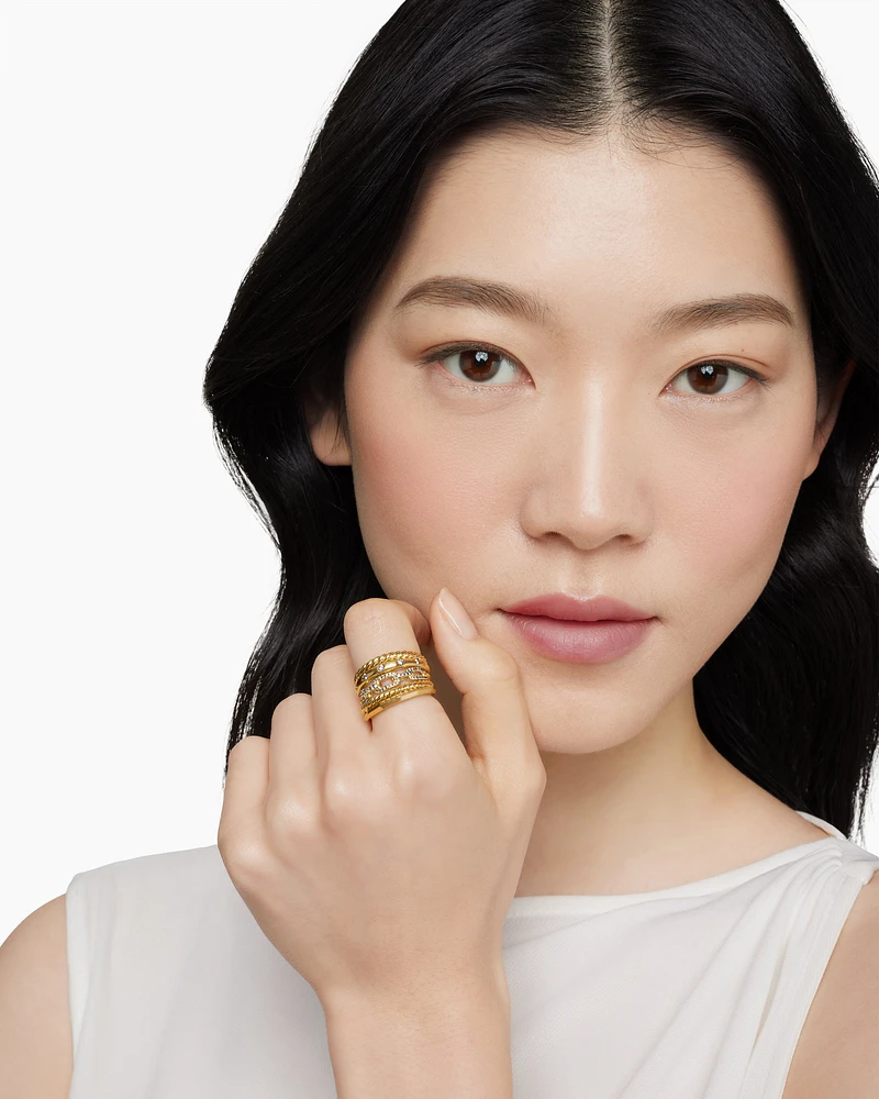 Stax Five Row Ring 18K Yellow Gold with Diamonds, 15mm