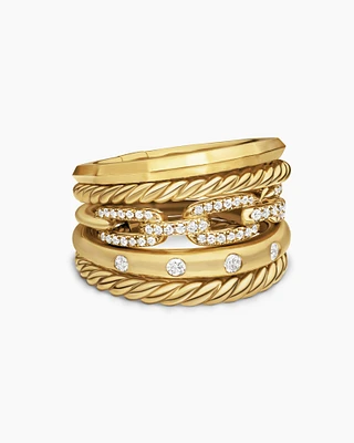 Stax Five Row Ring 18K Yellow Gold with Diamonds, 15mm