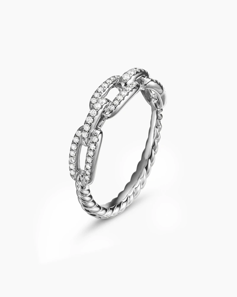 Stax Chain Link Ring 18K White Gold with Diamonds, 4.5mm