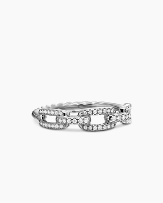 Stax Chain Link Ring 18K White Gold with Diamonds, 4.5mm