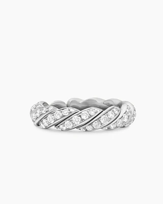 Sculpted Cable Flex Band Ring 18K White Gold with Diamonds, 5mm