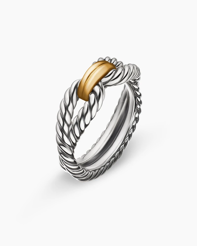 Cable Loop Band Ring Sterling Silver with 18K Yellow Gold, 7mm