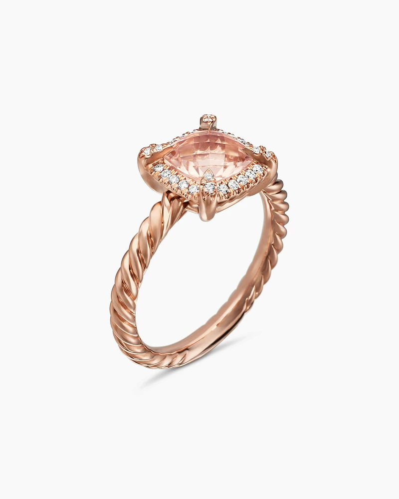 Petite Chatelaine® Pavé Bezel Ring 18K Rose Gold with Morganite and Diamonds, 7mm