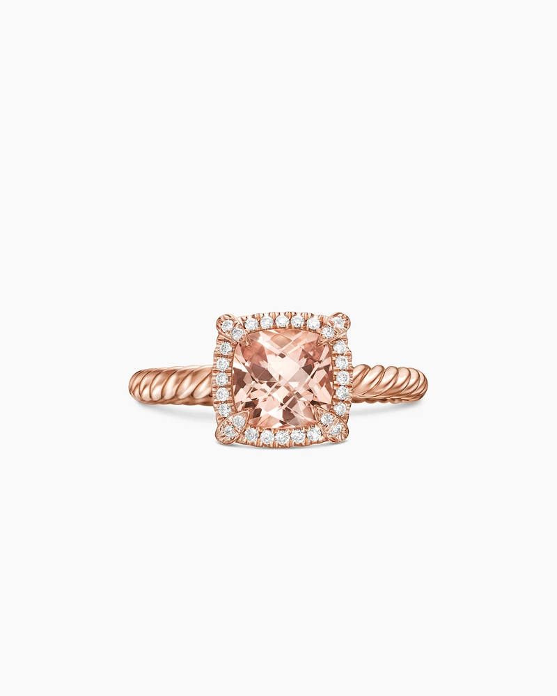 Petite Chatelaine® Pavé Bezel Ring 18K Rose Gold with Morganite and Diamonds, 7mm