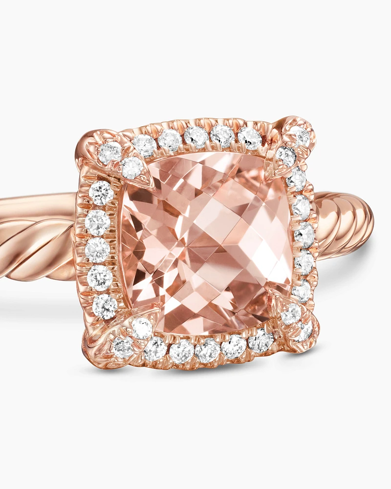 Petite Chatelaine® Pavé Bezel Ring 18K Rose Gold with Morganite and Diamonds, 7mm