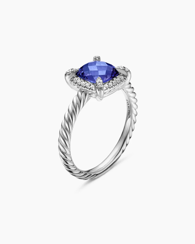 Petite Chatelaine® Pavé Bezel Ring 18K White Gold with Tanzanite and Diamonds, 7mm