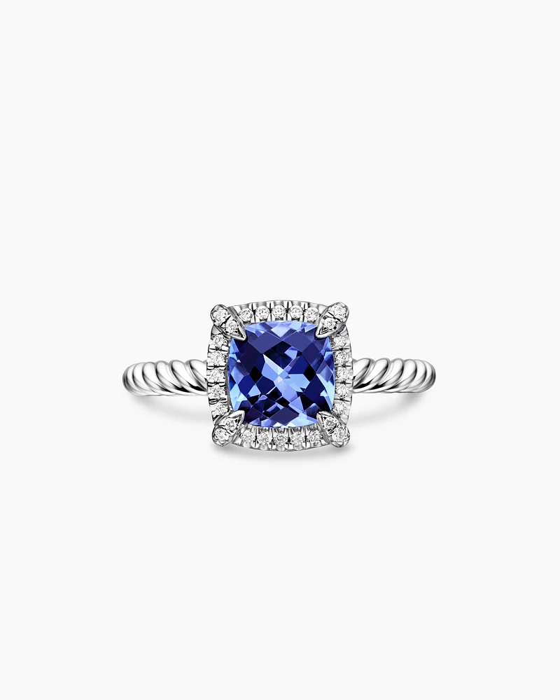 Petite Chatelaine® Pavé Bezel Ring 18K White Gold with Tanzanite and Diamonds, 7mm