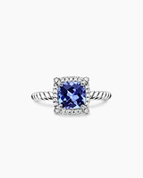 Petite Chatelaine® Pavé Bezel Ring 18K White Gold with Tanzanite and Diamonds, 7mm