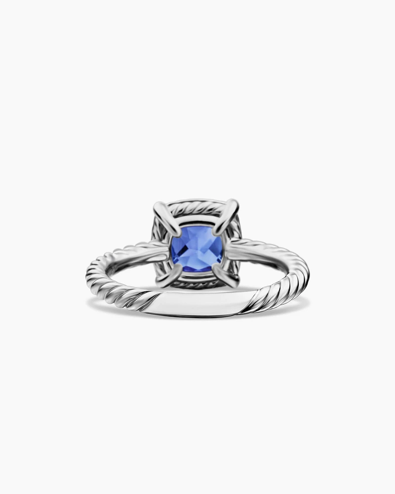 Petite Chatelaine® Pavé Bezel Ring 18K White Gold with Tanzanite and Diamonds, 7mm