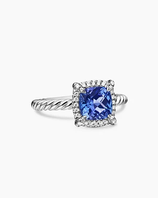 Petite Chatelaine® Pavé Bezel Ring 18K White Gold with Tanzanite and Diamonds, 7mm