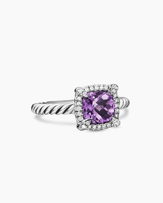 Petite Chatelaine® Pavé Bezel Ring Sterling Silver with Amethyst and Diamonds, 7mm