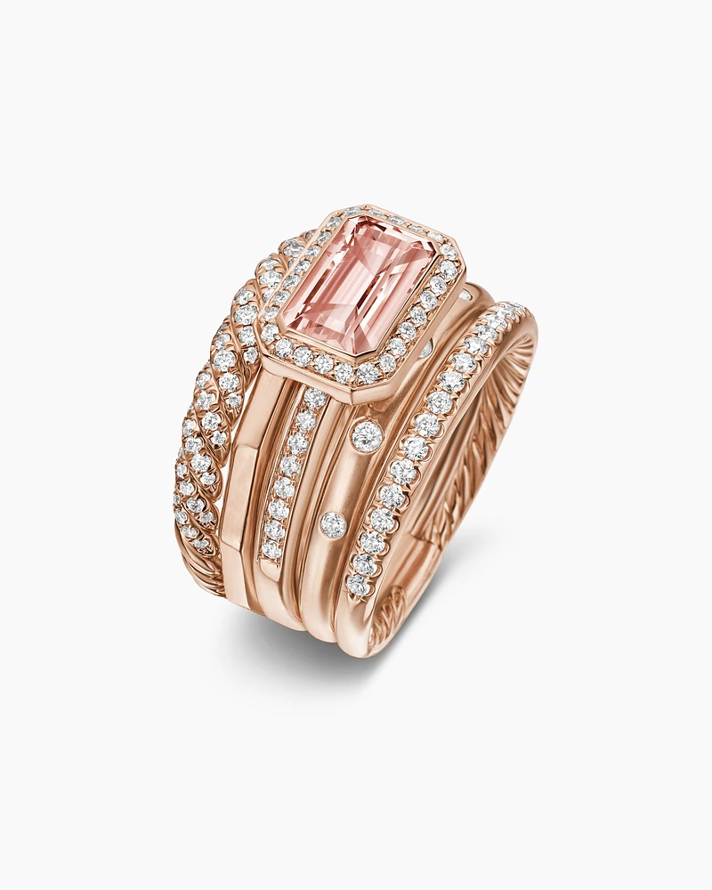 Stax Five Row Ring 18K Rose Gold with Morganite and Diamonds, 22mm