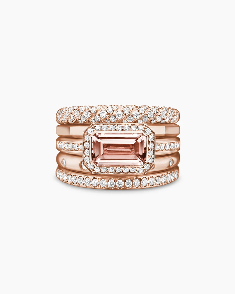Stax Five Row Ring 18K Rose Gold with Morganite and Diamonds, 22mm
