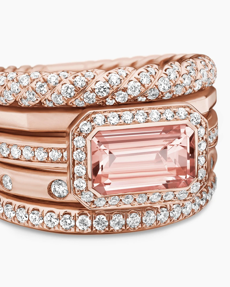 Stax Five Row Ring 18K Rose Gold with Morganite and Diamonds, 22mm