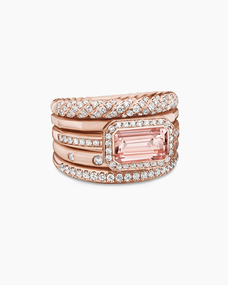 Stax Five Row Ring 18K Rose Gold with Morganite and Diamonds, 22mm