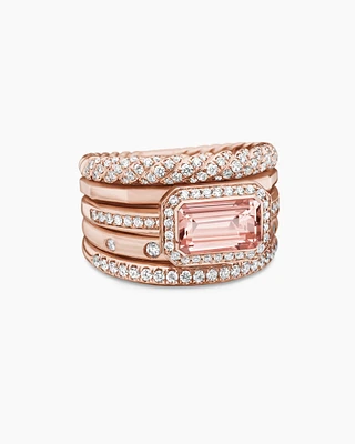 Stax Five Row Ring 18K Rose Gold with Morganite and Diamonds, 22mm