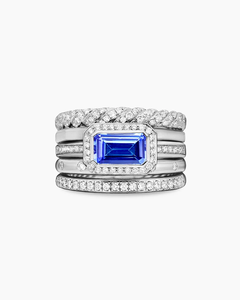 Stax Five Row Ring 18K White Gold with Tanzanite and Diamonds, 22mm