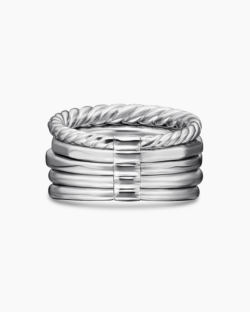 Stax Five Row Ring 18K White Gold with Tanzanite and Diamonds, 22mm