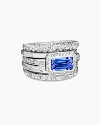 Stax Five Row Ring 18K White Gold with Tanzanite and Diamonds, 22mm