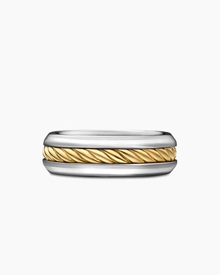 Cable Inset Band Ring Sterling Silver with 18K Yellow Gold, 8mm