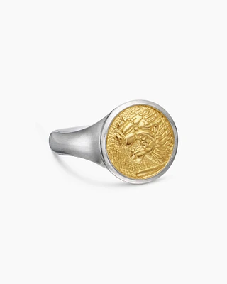 Petrvs® Lion Pinky Ring Sterling Silver with 18K Yellow Gold, 15mm