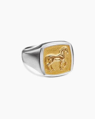 Petrvs® Horse Pinky Ring Sterling Silver with 18K Yellow Gold, 14.8mm