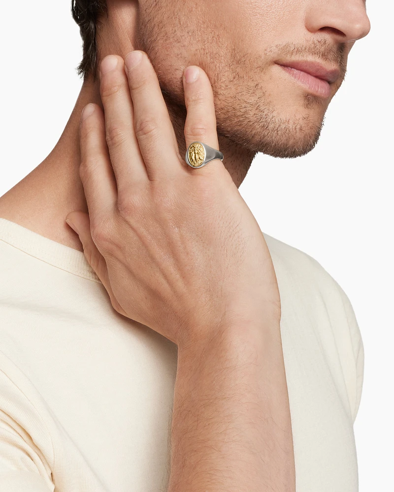 Petrvs® Bee Pinky Ring Sterling Silver with 18K Yellow Gold, 15.5mm